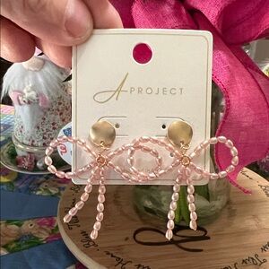 New A Project Pink Beaded Bow Drop Earrings